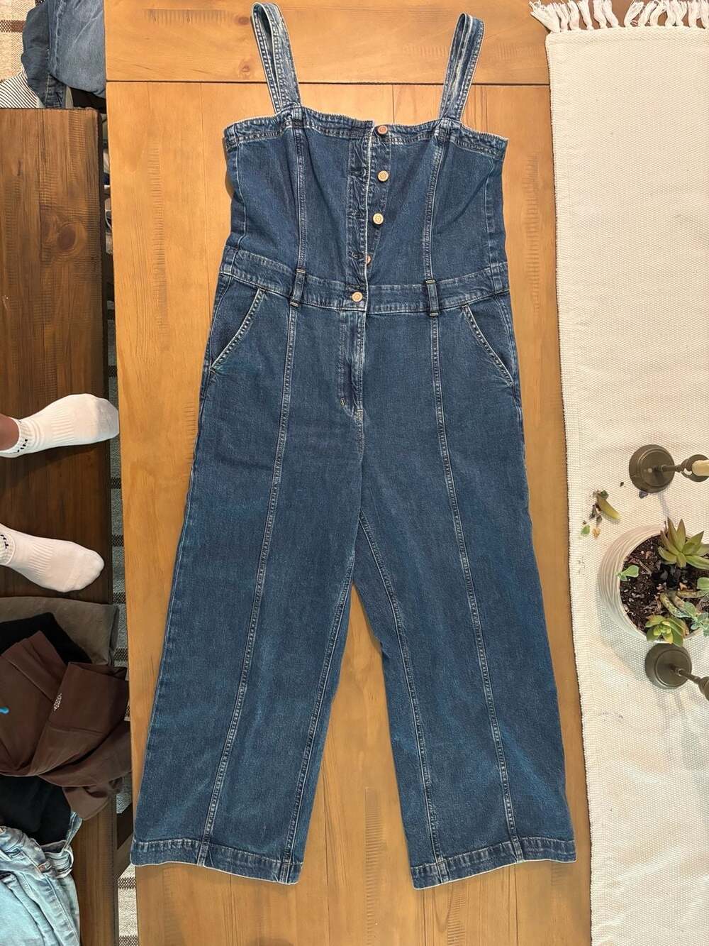 Gap Women's Blue Denim Button-Front Wide-Leg Jumpsuit Size 12